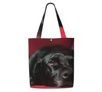 Zouey Borsa tote in tela per donna, borse a tracolla capienti, borse tote riutilizzabili per la spesa, animali domestici Labrador Retriever neri con motivo bokeh e cani neri