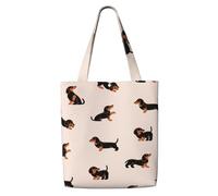 Zouey Borsa tote in tela per donna, borse a tracolla capienti, borse tote riutilizzabili per la spesa, motivo cartone animato di bassotto felice