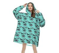 Zouey Felpa con cappuccio, coperta in flanella, felpa con cappuccio indossabile da donna, cavalli selvaggi