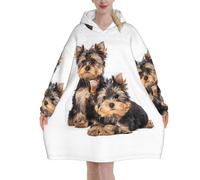 Zouey Felpa con cappuccio, coperta in flanella, felpa con cappuccio indossabile da donna, due cuccioli di Yorkshire Terrier