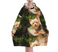 Zouey Felpa con cappuccio, coperta in flanella, felpa con cappuccio indossabile da donna, motivo Yorkshire Terrier con motivo bokeh e simpatici cani da parete