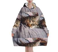 Zouey Felpa con cappuccio, coperta in flanella, felpa con cappuccio indossabile da donna, piccolo gatto che dorme