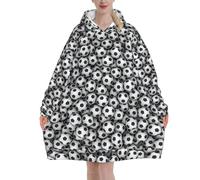 Zouey Felpa con cappuccio, coperta in flanella, felpa con cappuccio indossabile da donna, stampa di un mucchio di palloni da calcio