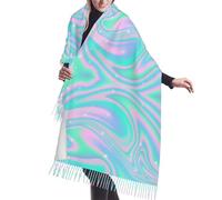 Zouey Sciarpa da donna calda, scialle da donna stampato, sciarpa in cashmere sintetico, sfondo astratto olografico in pastello neon