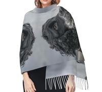 Zouey Sciarpa da donna calda, stampata, in finto cashmere, con grandi orecchie arricciate, stile Cocker Spaniel inglese, colore nero