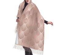 Zouey Sciarpa da donna calda, stampata, in finto cashmere, con scialle da donna, rosa, grigio rame, stile Art Déco, conchiglie e squame