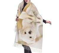 Zouey Sciarpa da donna calda, stampata, in finto cashmere, con simpatico cucciolo maltese