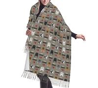 Zouey Sciarpa da donna calda, stampata, scialle da donna, sciarpa in cashmere sintetico, cane francese, amo i bulldog francesi, faccia di bulldog francese, marrone medio