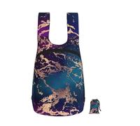 Zouey Zaino pieghevole in poliestere, portatile, da viaggio e riutilizzabile, ideale per lo shopping, con cerniere, nei colori viola, verde acqua, oro rosa e marmo, perfetto per feste.