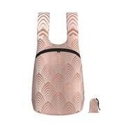Zouey Zaino pieghevole in poliestere, portatile, da viaggio e riutilizzabile, ideale per lo shopping, con cerniere, rosa, rame, grigio, con conchiglie e squame in stile Art Déco.