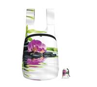 Zouey Zaino pieghevole in poliestere, portatile, da viaggio e riutilizzabile, ideale per lo shopping, con cerniere, design Asian Wellness con pietre da massaggio Zen, orchidea viola.