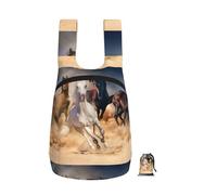 Zouey Zaino pieghevole in poliestere, portatile, da viaggio e riutilizzabile, ideale per lo shopping, con cerniere, raffigurante un cavallo che corre nel deserto.