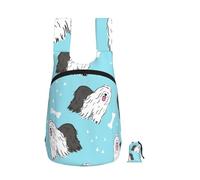Zouey Zaino pieghevole in poliestere, portatile, riutilizzabile, ideale per viaggi e shopping, con cerniera e fantasia Old English Sheepdog.