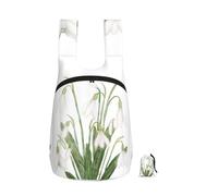 Zouey Zaino pieghevole in poliestere, portatile, riutilizzabile, ideale per viaggi e shopping, con cerniere, decorato con un dipinto botanico ad acquerello di un bucaneve bianco.