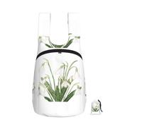 Zouey Zaino pieghevole in poliestere, portatile, riutilizzabile, ideale per viaggi e shopping, con cerniere, motivo floreale a bucaneve e acquerello botanico.