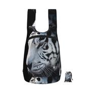 Zouey Zaino pieghevole in poliestere, portatile, riutilizzabile, ideale per viaggi e shopping, con cerniere, colore White Tiger In The Dark.