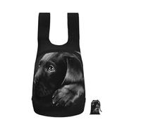 Zouey Zaino pieghevole in poliestere, portatile, riutilizzabile, ideale per viaggi e shopping, con cerniera, con stampa di un cucciolo di Labrador nero.