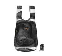 Zouey Zaino pieghevole in poliestere, portatile, riutilizzabile, ideale per viaggi e shopping, con cerniere. Stampa con motivo di un cucciolo di Labrador nero.