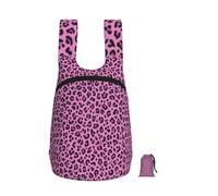 Zouey Zaino pieghevole in poliestere, portatile, riutilizzabile, ideale per viaggi e shopping, con cerniere, fantasia leopardata fucsia rosa.