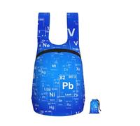 Zouey Zaino pieghevole in poliestere, portatile, riutilizzabile, ideale per viaggi e shopping, con cerniere e divertenti elementi della tavola periodica per insegnanti di scienze.