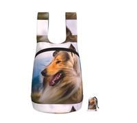 Zouey Zaino pieghevole in poliestere, portatile, riutilizzabile, ideale per viaggi e shopping, con cerniere, con una bellissima stampa di collie a pelo lungo.