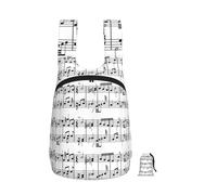 Zouey Zaino pieghevole in poliestere, portatile, riutilizzabile, ideale per viaggi e shopping, con cerniere e illustrazione di note musicali.