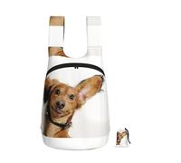 Zouey Zaino pieghevole in poliestere, portatile, riutilizzabile, ideale per viaggi e shopping, con cerniera, raffigurante un cucciolo di Terrier nano russo su sfondo bianco.