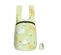 Zouey Zaino pieghevole in poliestere, portatile, riutilizzabile, ideale per viaggi e shopping, con cerniere e simpatico motivo a pecorelle.