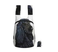 Zouey Zaino pieghevole in poliestere, portatile, riutilizzabile, ideale per viaggi e shopping, con cerniere, colore nero, con stampa di un Cocker Spaniel a pelo lungo.