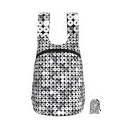 Zouey Zaino pieghevole in poliestere, portatile, riutilizzabile, ideale per viaggi e shopping, con cerniere e motivo a paillettes argentate.