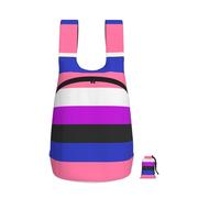 Zouey Zaino pieghevole in poliestere, portatile, riutilizzabile, ideale per viaggi e shopping, con cerniere e bandiera dell'orgoglio genderfluid in diagonale.