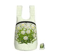 Zouey Zaino pieghevole in poliestere, portatile, riutilizzabile, ideale per viaggi e shopping, con cerniere, motivo stella alpina e fiori di montagna svizzeri.