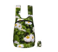 Zouey Zaino pieghevole in poliestere, portatile, riutilizzabile, ideale per viaggi e shopping, con cerniere, con una graziosa fantasia a fiori di margherita.