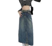 ZouoYYii Gonna in Denim Snellente A Vita Alta Estiva da Donna - Gonne Versatili A Trapezio con Frange E Spacchi Laterali