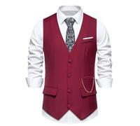 ZouoYYii Primavera & Autunno Uomo Slim Fit Vintage monopetto tinta unita Business Suit Vest - Gilet con scollo a V, Borgogna, M