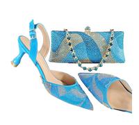 ZouoYYii Set pochette da donna con tacco alto - Scarpe e borsa combinata per matrimoni e occasioni speciali, blu cielo, 41.5 EU