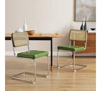 Zouron sedia da cucina in rattan, set di 2, sedie da pranzo moderne del centro secolo, schienale intrecciato in rattan, piedi in metallo, verde