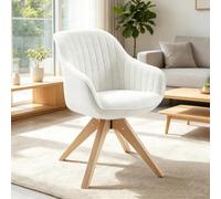 Zouron Sedia da Pranzo con Braccioli, Girevole, Confortevole, Design Unico, Multifunzionale, Beige (Cotone Lino + Piedini In Legno Chiaro), Scandinavo, Per Ufficio e Pranzo