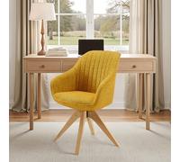 Zouron Sedia da pranzo con gambe in legno, sedia girevole (cotone e canapa), sedia da cucina, sedia da salotto con braccioli, sedia da ufficio, gambe in noce, giallastro