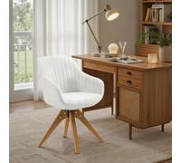 Zouron Sedia da pranzo con gambe in legno, sedia girevole, sedia da ufficio con braccioli, disponibile per il soggiorno in cucina, Beige