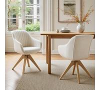 Zouron Sedia da pranzo con gambe in legno, set di 2, sedia da ufficio girevole (360°), sedia da cucina, sedia da soggiorno con braccioli per ufficio, stanza beige