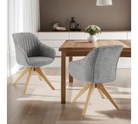 Zouron Set di 2 Sedia da pranzo con gambe in legno, sedia girevole(finitura cotone e lino), sedia da cucina, sedia da soggiorno con braccioli, sedia da ufficio a casa, grigio