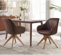 Zouron Set di 2 Sedia Da Ufficio Girevole, Vintage Sedia Da Pranzo in Similpelle E Piedi in Legno, Poltrona Soggiorno con Braccioli E Seduta Spessa, Marrone