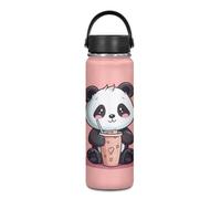 ZOUTAIRONG Borraccia termica con manico, in acciaio inox, con motivo panda, 590 ml, a prova di perdite, da viaggio, con design di tè al latte, rosa