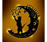 Zouwii Lampada Da Parete Gatto E Luna Con LED - Arte Della Parete Floreale, Luce Notturna Sul Muro