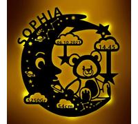 zouwii Personalizzato Luce Del Sonno Personalizzato Lampada Da Parete in Legno Luna Orso Con Nome Regalo Per La Nascita Battesimo Per Ragazzo E Ragazza Teddy Sulla Luna Lampada Da Parete in Legno