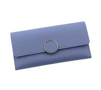 zouxangzz Portafoglio lungo da donna semplice tinta unita pochette tri-fold in pelle PU portamonete multi slot per schede, Blu, M, Minimalista