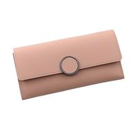 zouxangzz Portafoglio lungo da donna semplice tinta unita pochette tri-fold in pelle PU portamonete multi slot per schede, rosa, M, Minimalista