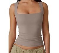 Zovara Tank Top, Square Neck Tank Sleeveless Tight T-Shirts, Women's Soft Breathable Comfortable Fashion Vest (Dark Brown,XL)