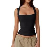 Zovara Tank Top, Square Neck Tank Top Women, Fashion Soft Breathable Comfortable Vest for Women (Black,L)